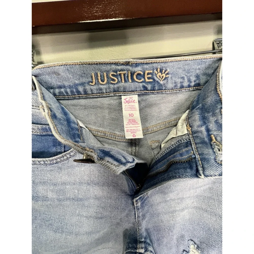 Justice Light Blue Jeans Girls 10 Slightly‎ Ripped Frayed Ankles